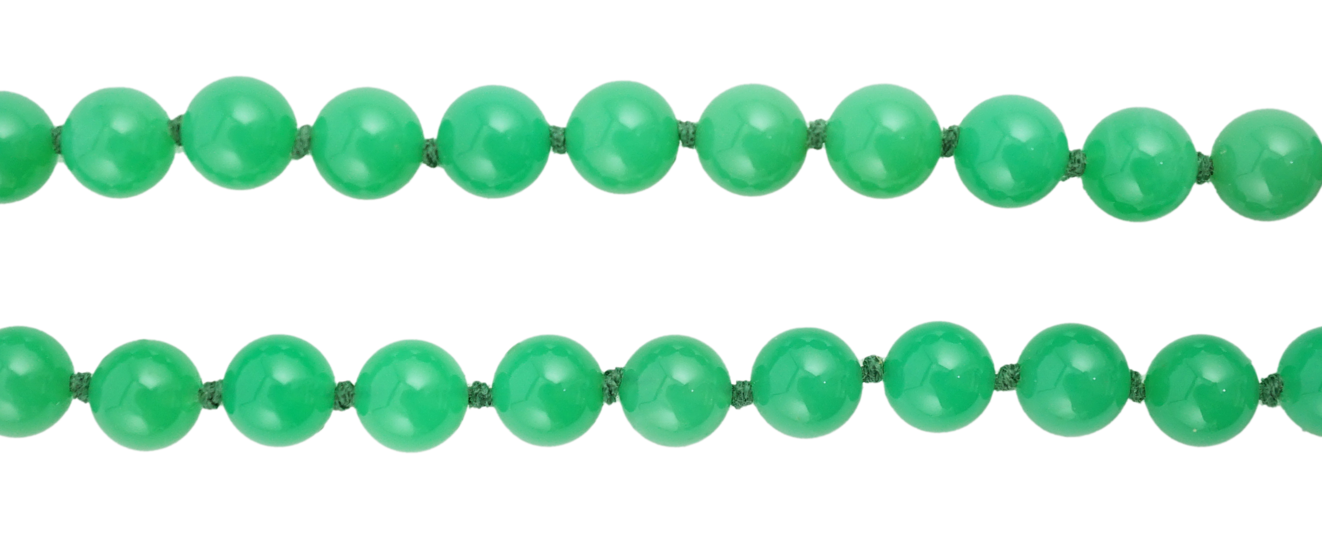 A modern long single strand jadeite bead necklace, with a cabochon jade and diamond chip cluster set 18k clasp